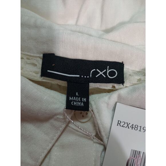 RXB‎ Blouse Womens Large Cream Lace Shoulder High Low Button Front Top NWT - Picture 6 of 8